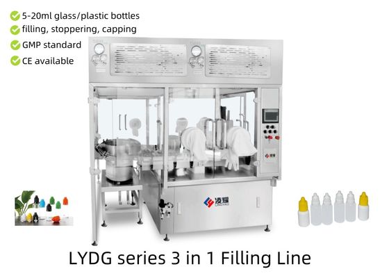 Automatische oogdruppelvulmachine met ISO-klasse 5 laminaire stroom, steriele en GMP-conforme oplossing van 5 ml tot 20 ml